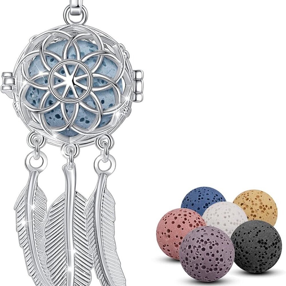 Aromatherapy Necklaces Essential Oils Diffuser for Women, 7 Lava Rocks Stones, 2